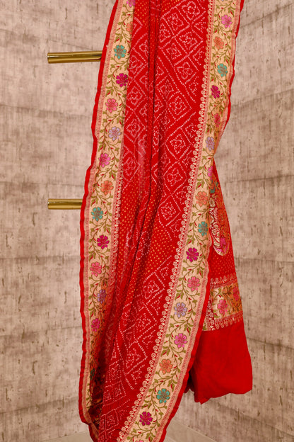 Handwoven Red Rai Dana Bandhej Georgette Saree