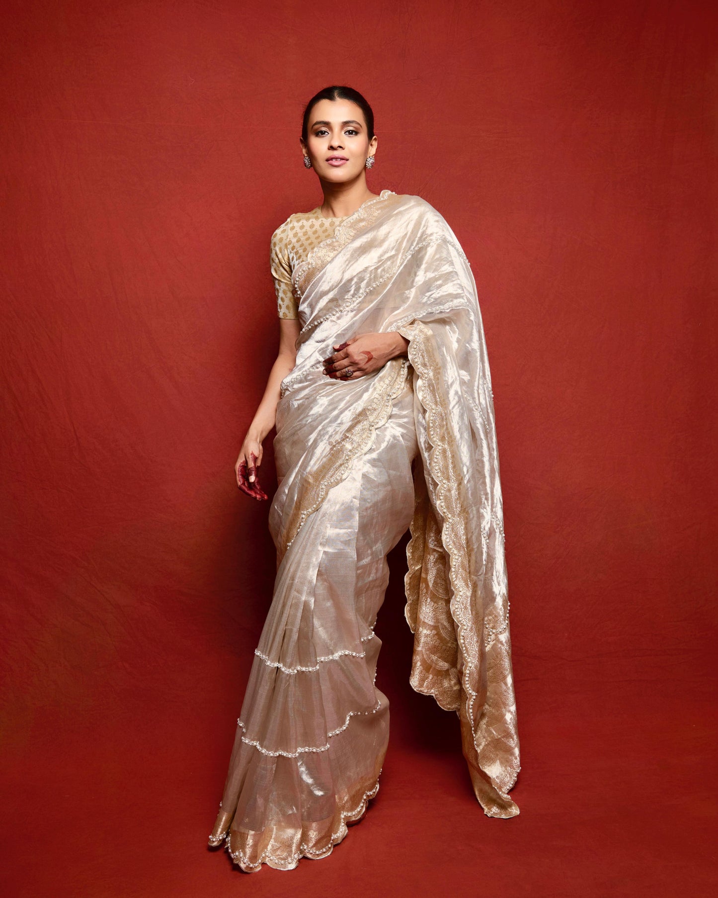 Handwoven Pearl Tissue Embroidered Banarasi Saree