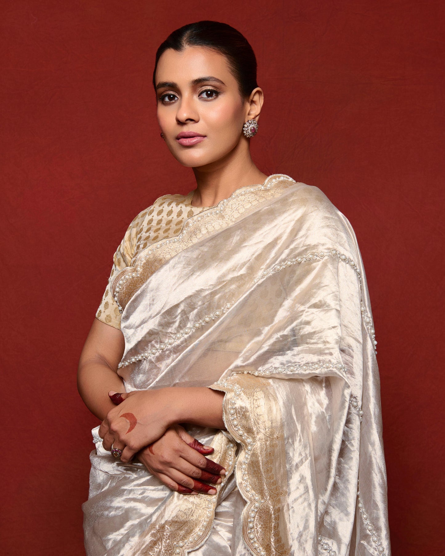 Handwoven Pearl Tissue Embroidered Banarasi Saree