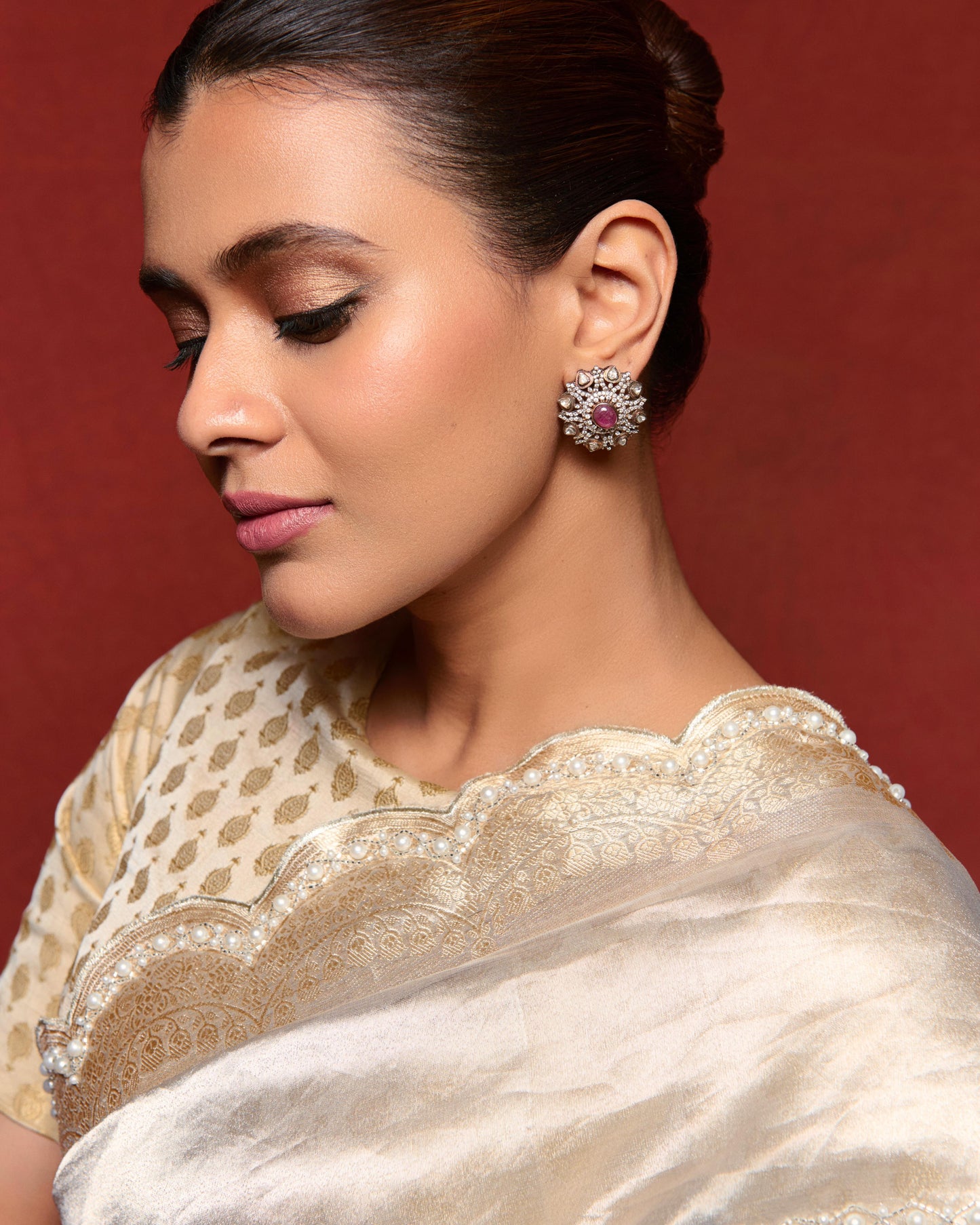 Handwoven Pearl Tissue Embroidered Banarasi Saree