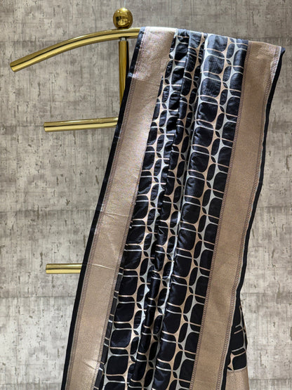 Handwoven black abstract cocktail saree