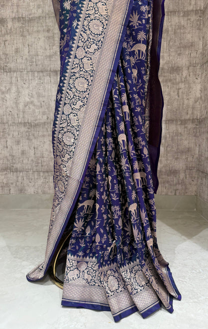 Handwoven katan silk shikargah saree