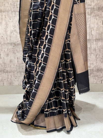 Handwoven black abstract cocktail saree