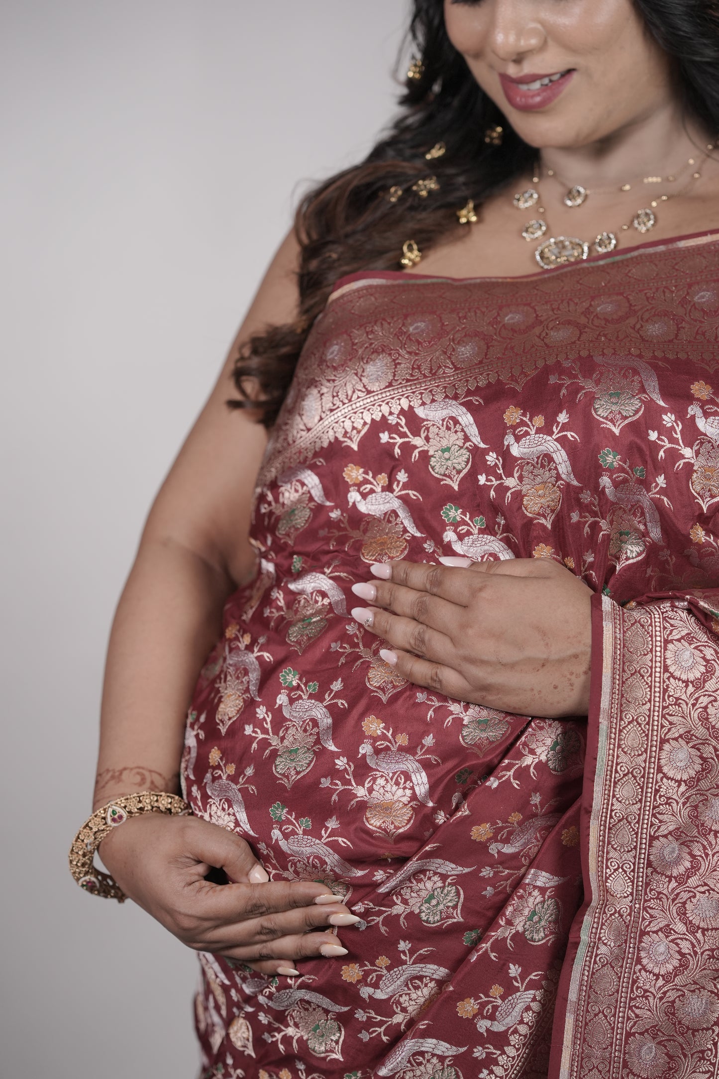 Handwoven Maroon Silk Shikargah Jaal Saree