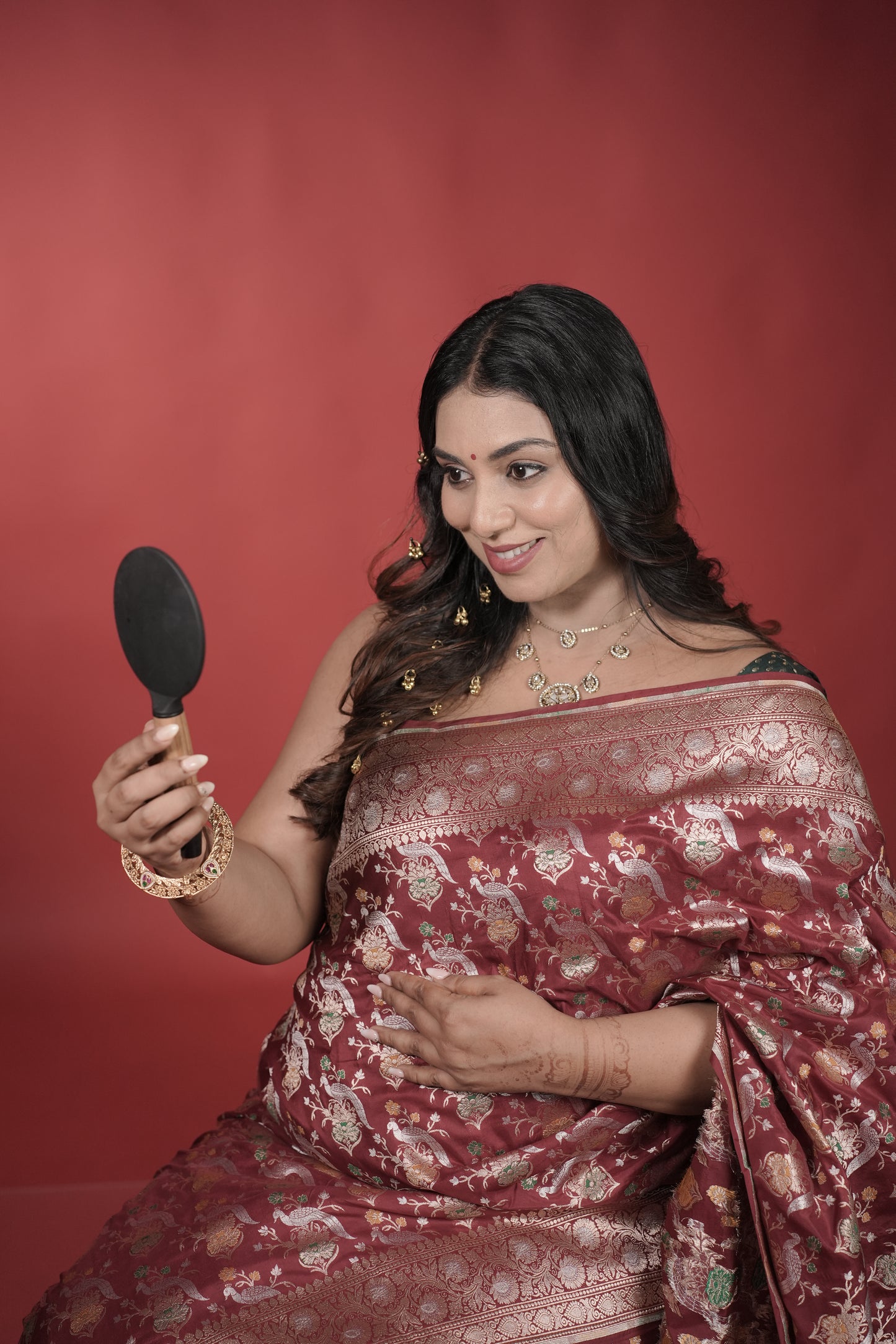 Handwoven Maroon Silk Shikargah Jaal Saree