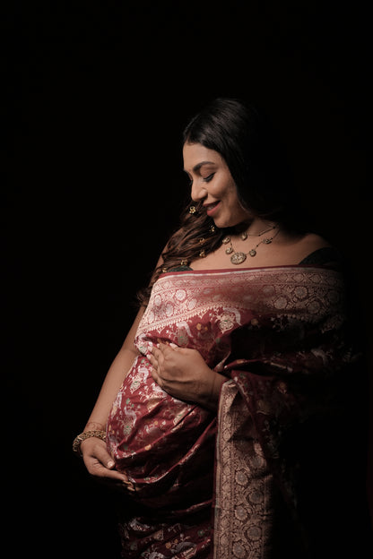 Handwoven Maroon Silk Shikargah Jaal Saree