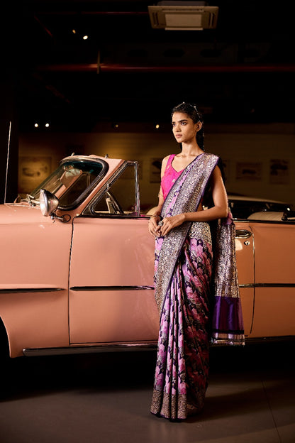 Handwoven Pink & Green Tanchoi Silk Rangat Saree