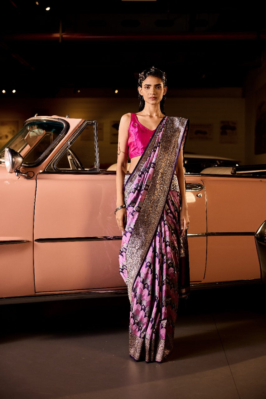 Handwoven Pink & Green Tanchoi Silk Rangat Saree