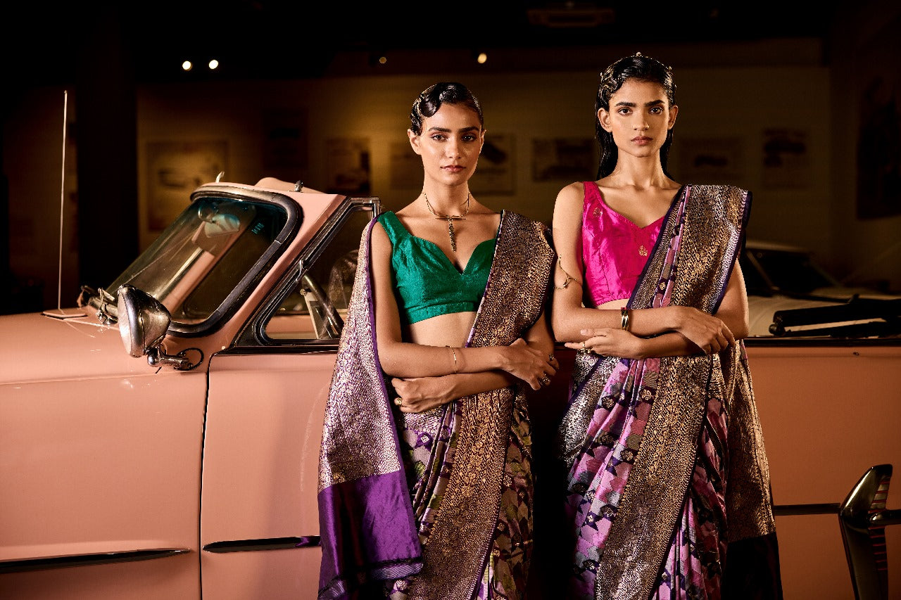 Handwoven Purple & Green Tanchoi Silk Rangat Saree