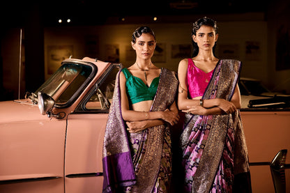 Handwoven Purple & Green Tanchoi Silk Rangat Saree