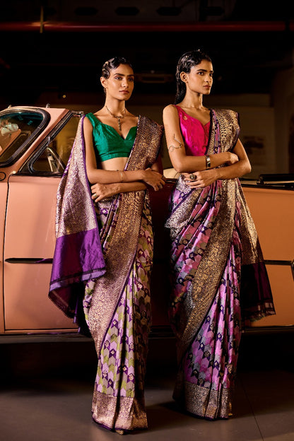 Handwoven Purple & Green Tanchoi Silk Rangat Saree