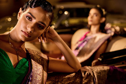 Handwoven Purple & Green Tanchoi Silk Rangat Saree