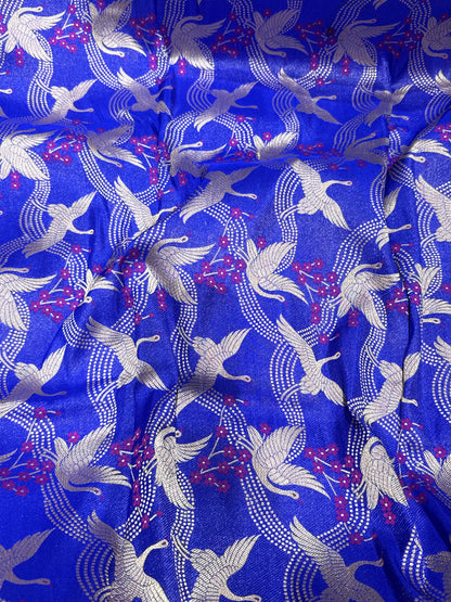 Handwoven Blue Silk Bird Motifs Jaal Meenakari Fabric Thaan