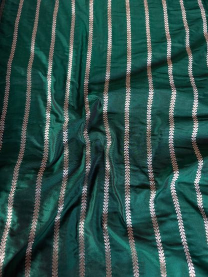 Handwoven Bottle Green Silk Stripe Fabric Thaan
