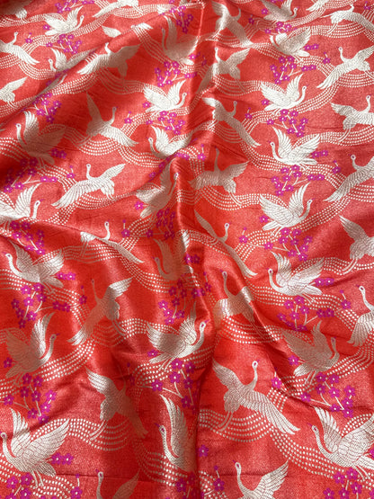 Handwoven Crimson Bird Silk Fabric Thaan