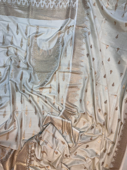 Handwoven Dyeable Copper Zari Monga Silk Suit Set