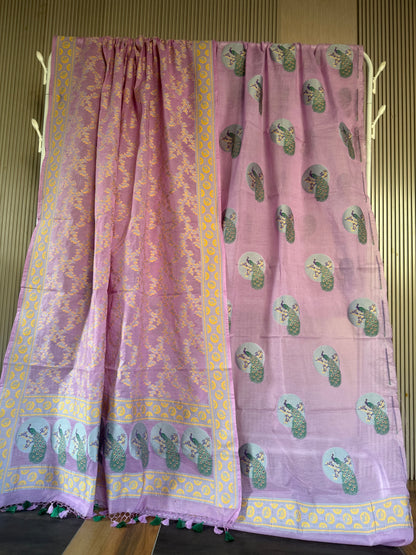 Handwoven Lavender Peacock Meenakari Suit Set