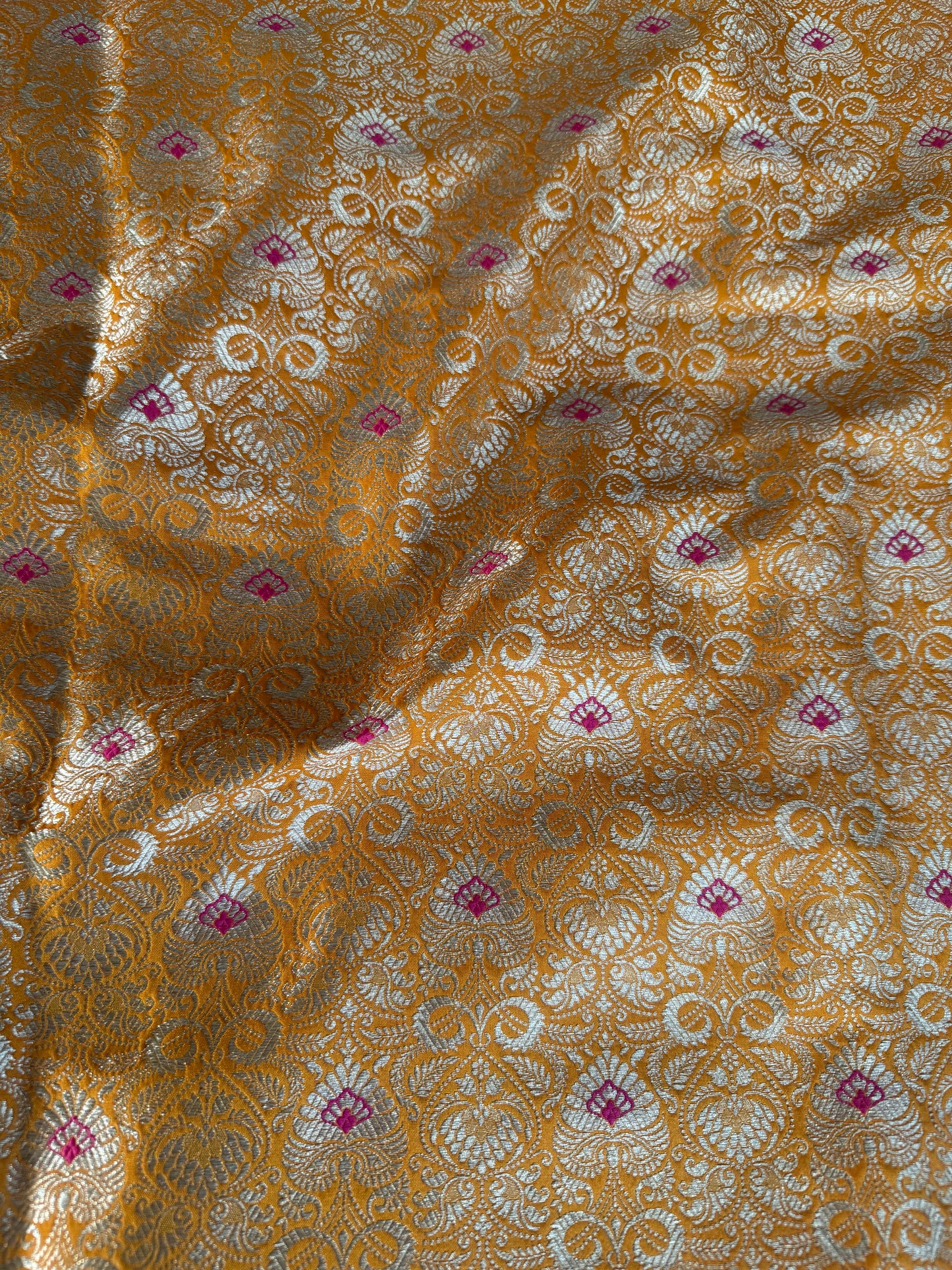 Handwoven Mustard Silk Meenakari Fabric Thaan