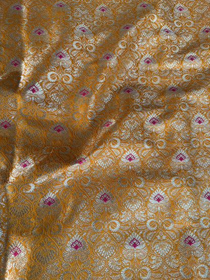 Handwoven Mustard Silk Meenakari Fabric Thaan