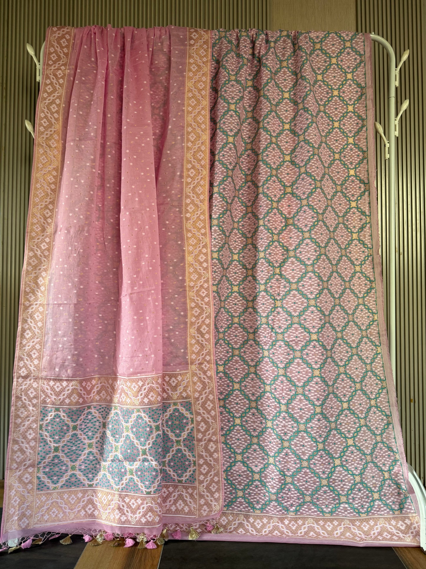 Handwoven Onion Pink Cotton Silk Meenakari Suit Set