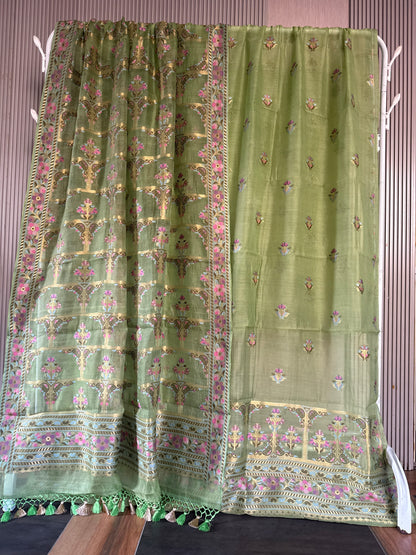 Handwoven Organza Meenakari Suit Set