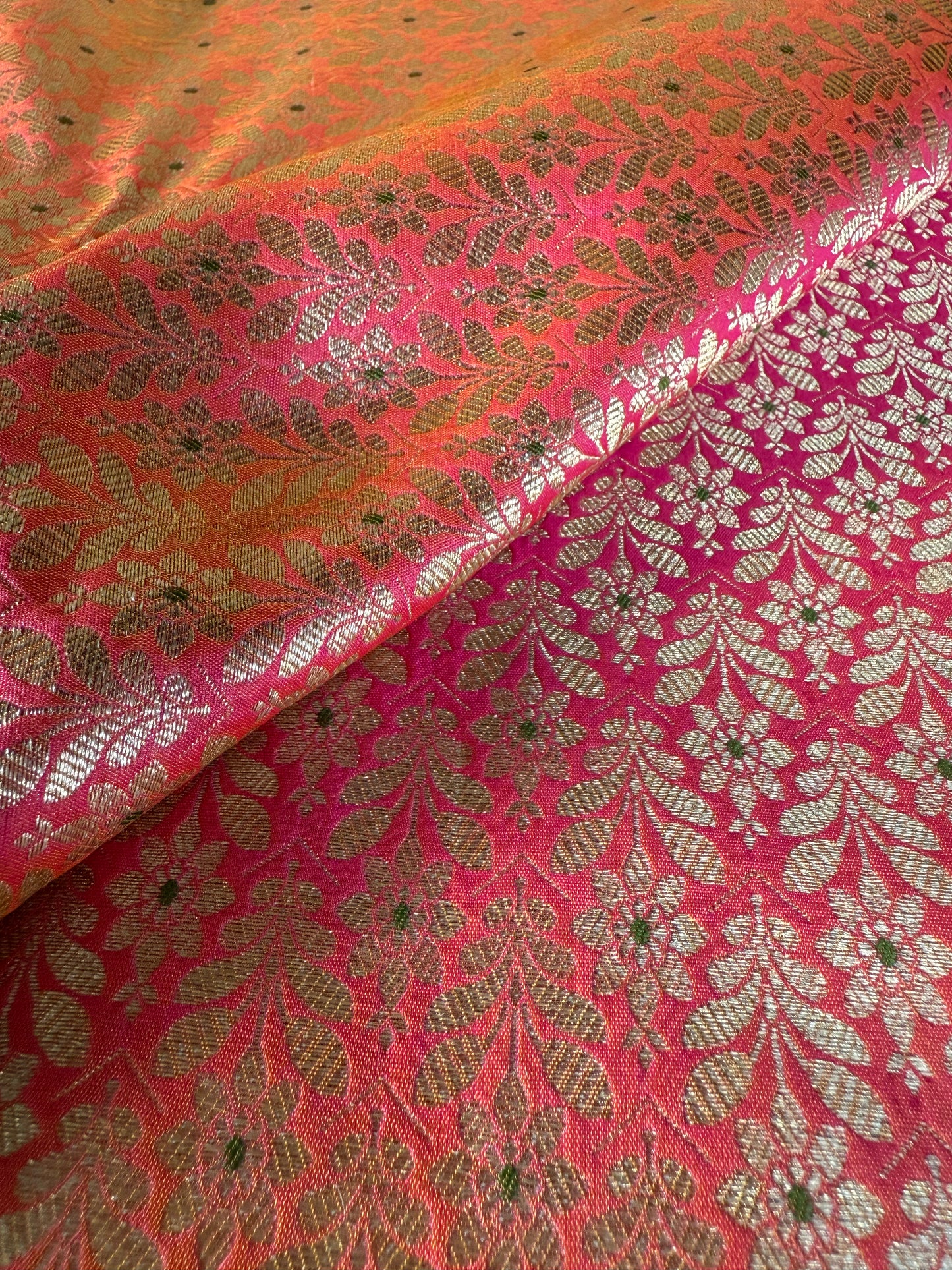 Handwoven Peach Silk Meenakari Fabric Thaan