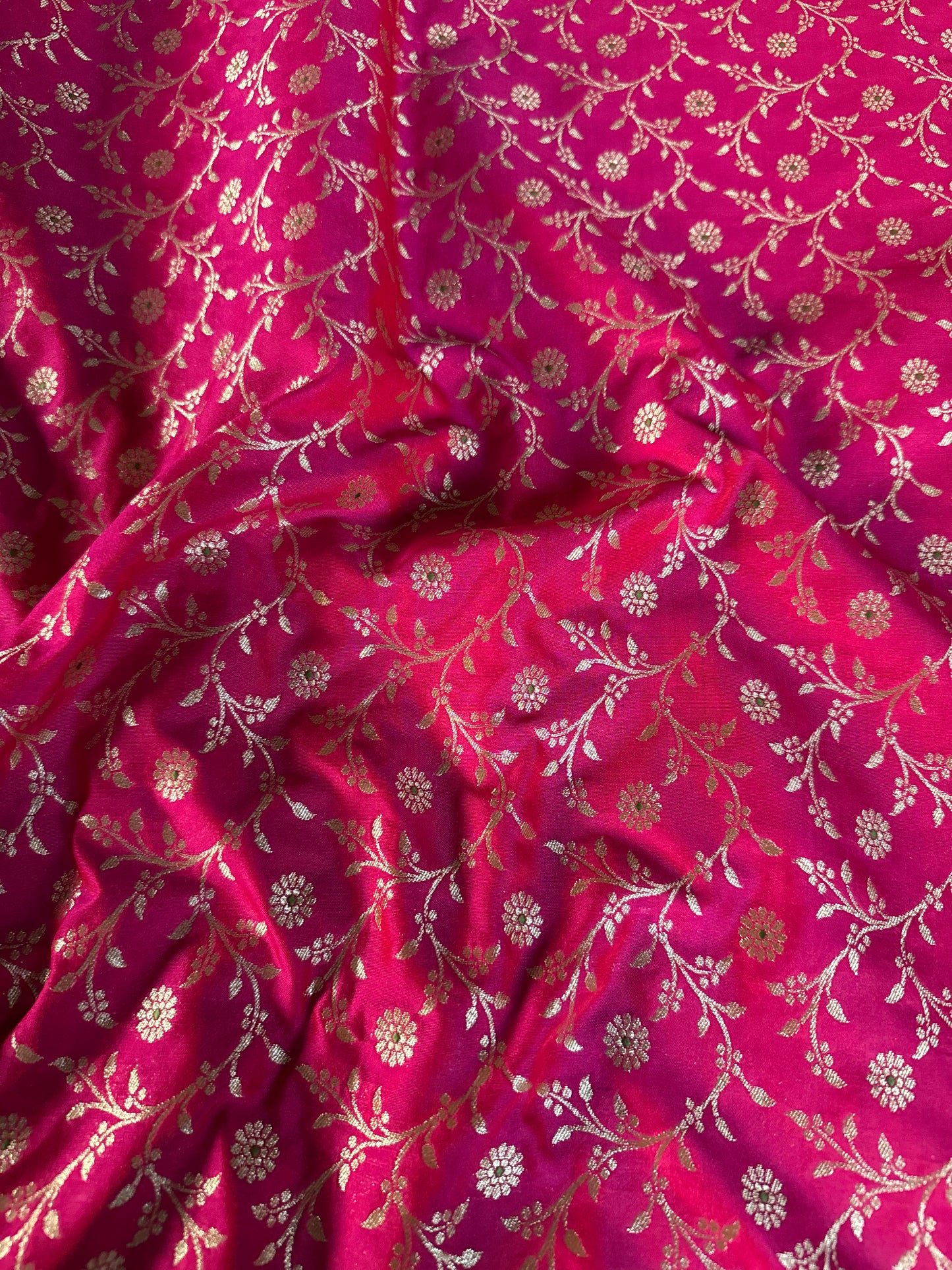 Handwoven Pink Silk Jaal Meenakari Fabric Thaan