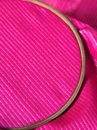 Handwoven Pink Silk Stripe Fabric Thaan