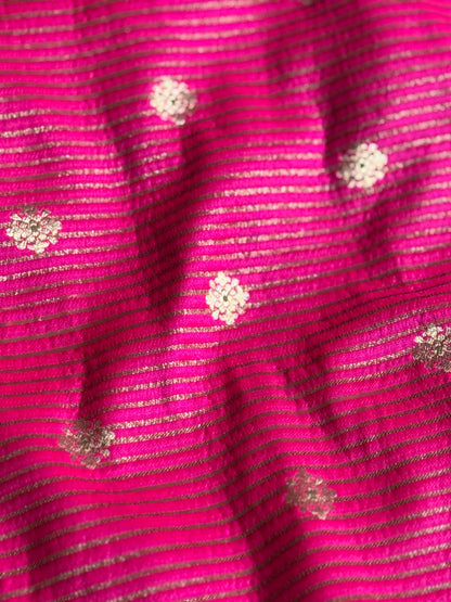 Handwoven Pink Silk Stripe With Flower Boota Fabric Thaan
