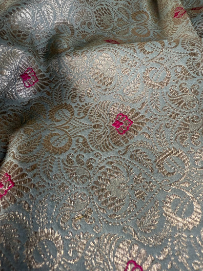 Handwoven Powder Blue Silk Meenakari Fabric Thaan