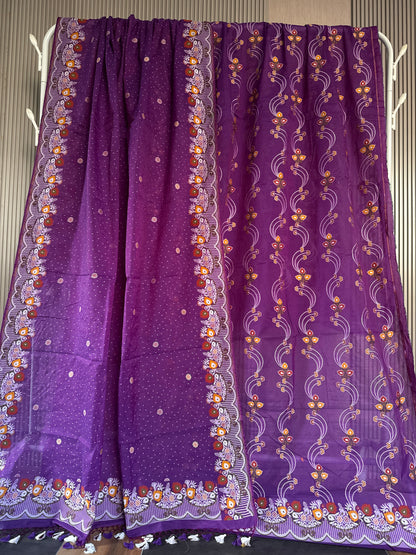 Handwoven Purple Cotton Silk Meenakari Suit Set