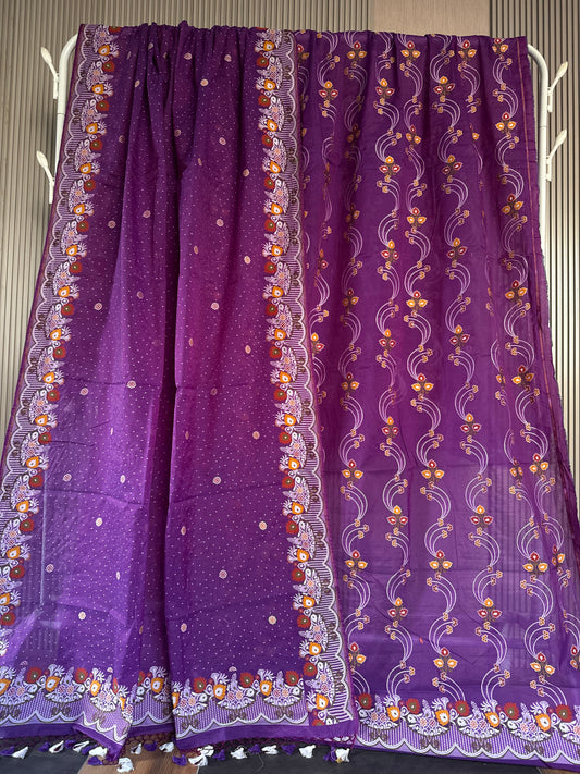 Handwoven Purple Cotton Silk Meenakari Suit Set