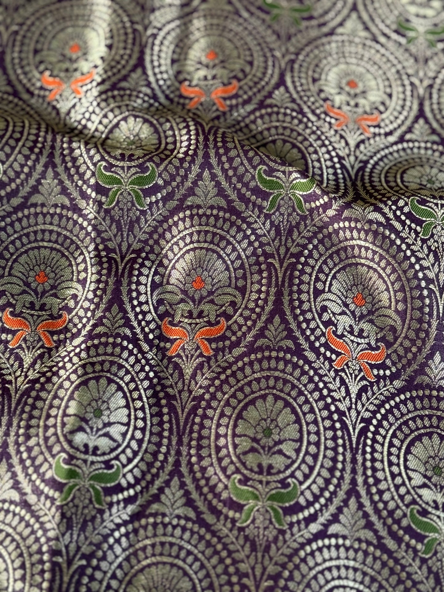 Handwoven Purple Silk Brocade Meenakari Fabric Thaan
