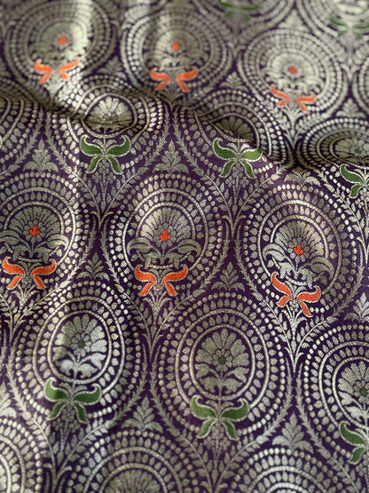 Handwoven Purple Silk Brocade Meenakari Fabric Thaan