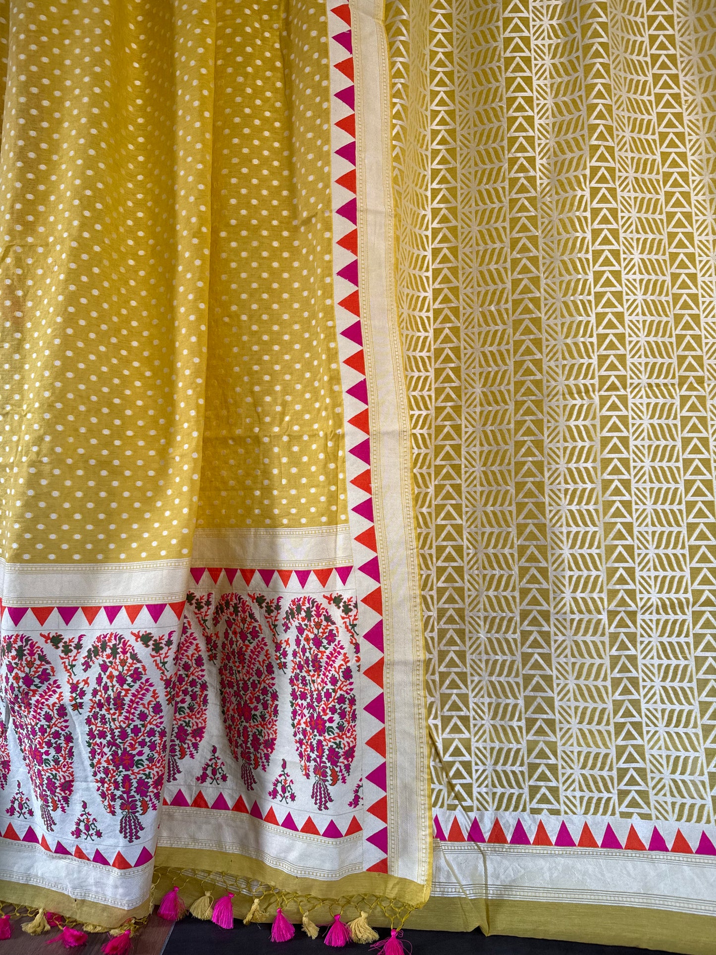 Handwoven Yellow Cotton Silk Meenakari Abstract Suit Set