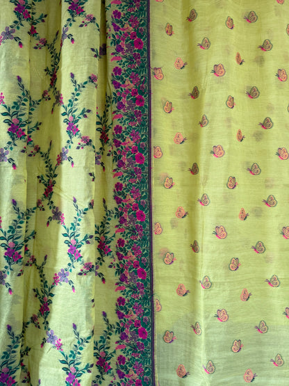 Handwoven Yellow Cotton Silk Meenakari Butterfly Suit Set