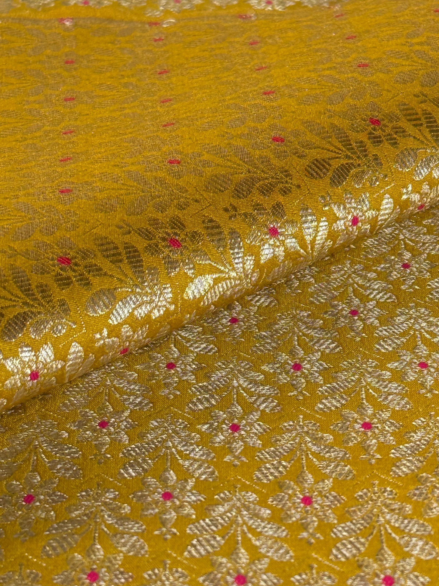 Handwoven Yellow Silk Brocade Meenakari Fabric Thaan