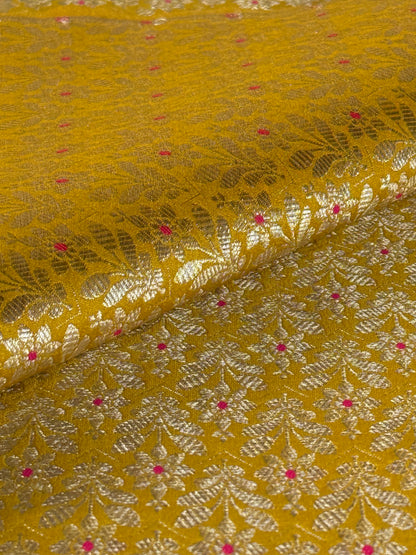 Handwoven Yellow Silk Brocade Meenakari Fabric Thaan
