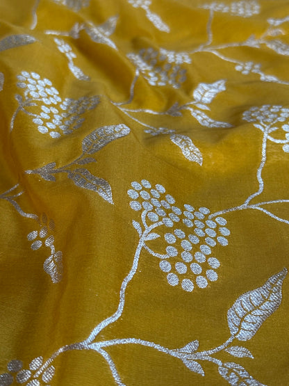Handwoven Yellow Silk Jaal Fabric Thaan