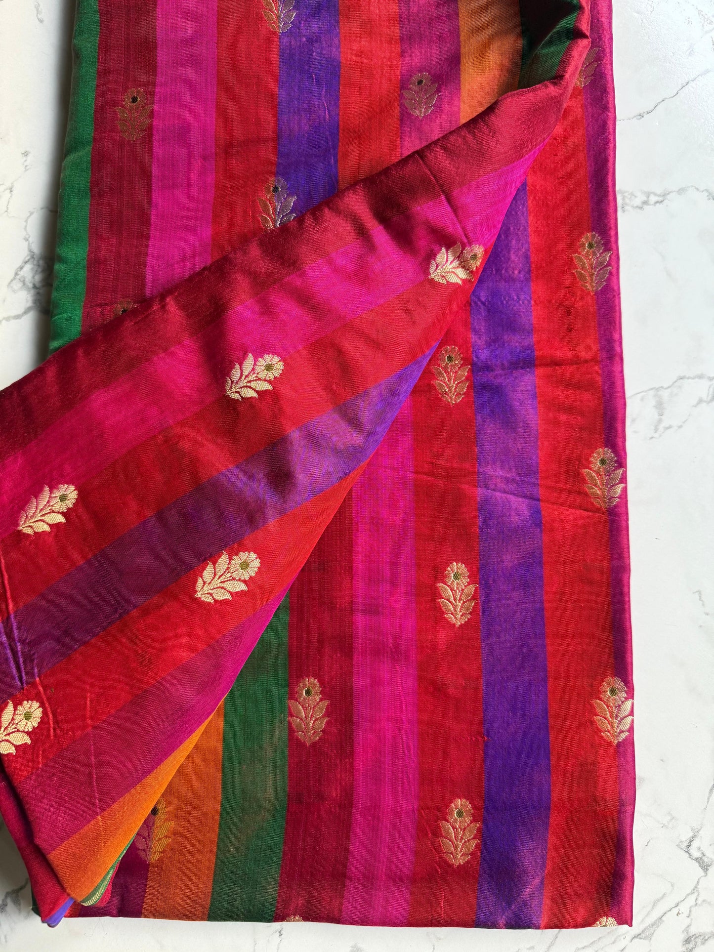 Handwoven Silk Striped Rangkat Kadhwa Thaan
