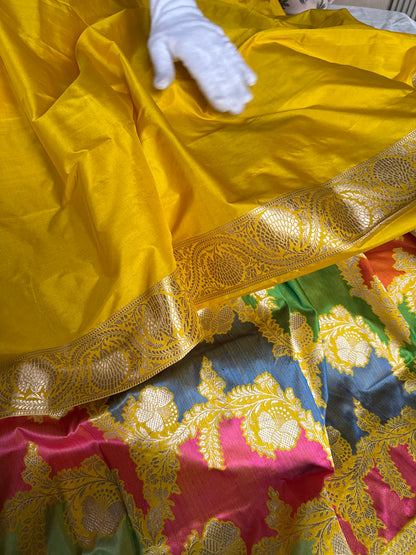 Handwoven Yellow Butterfly Rangkat Banarasi Saree