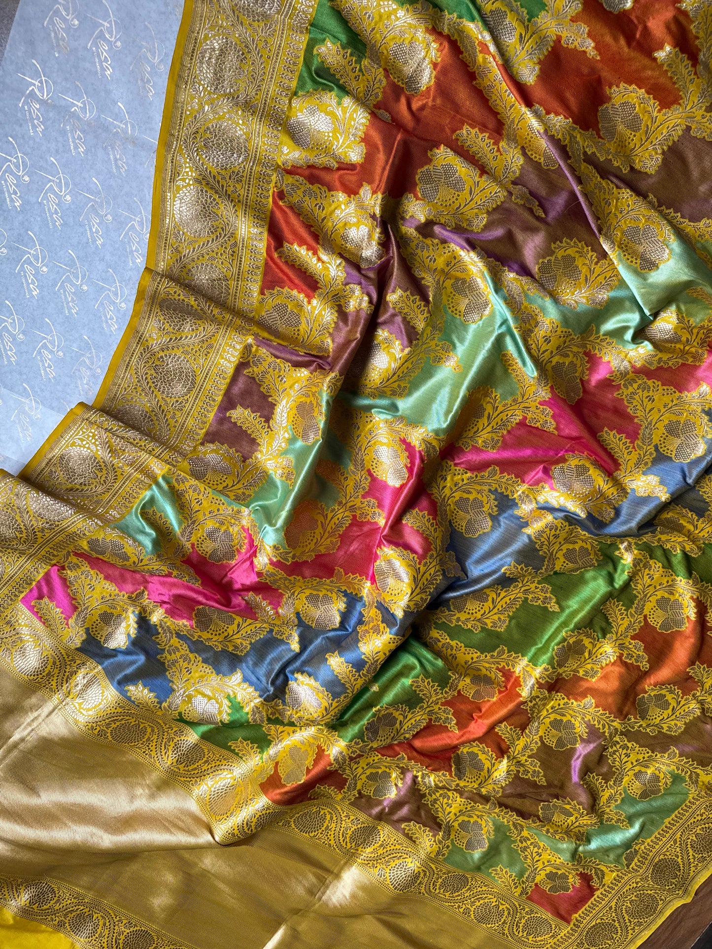 Handwoven Yellow Butterfly Rangkat Banarasi Saree