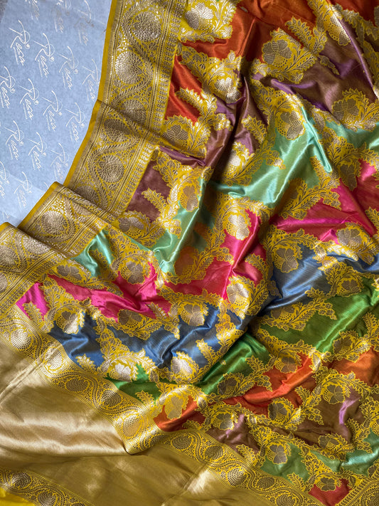 Handwoven Yellow Butterfly Rangkat Banarasi Saree