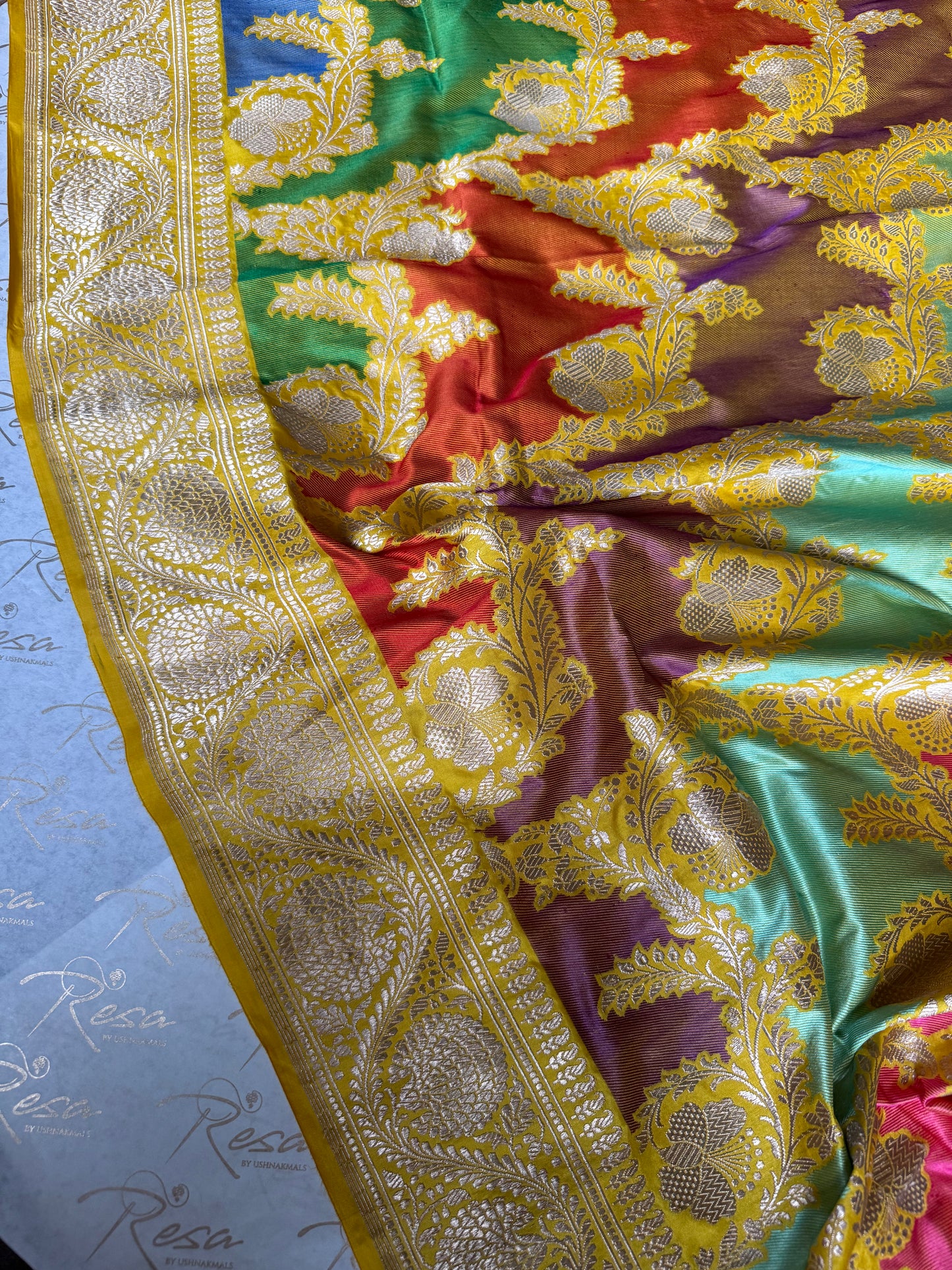 Handwoven Yellow Butterfly Rangkat Banarasi Saree