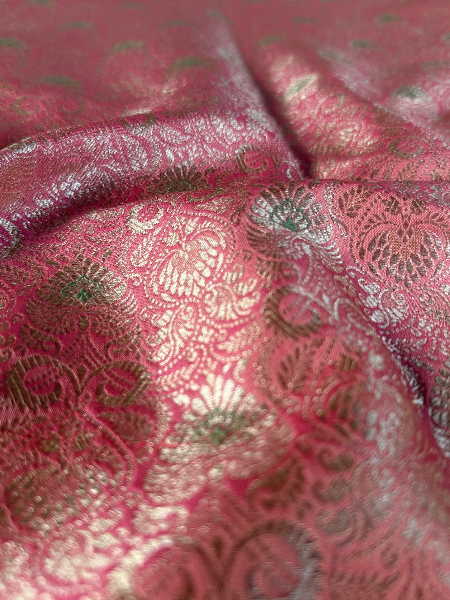 Handwoven Pink Silk Meenakari Fabric Thaan