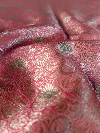 Handwoven Pink Silk Meenakari Fabric Thaan