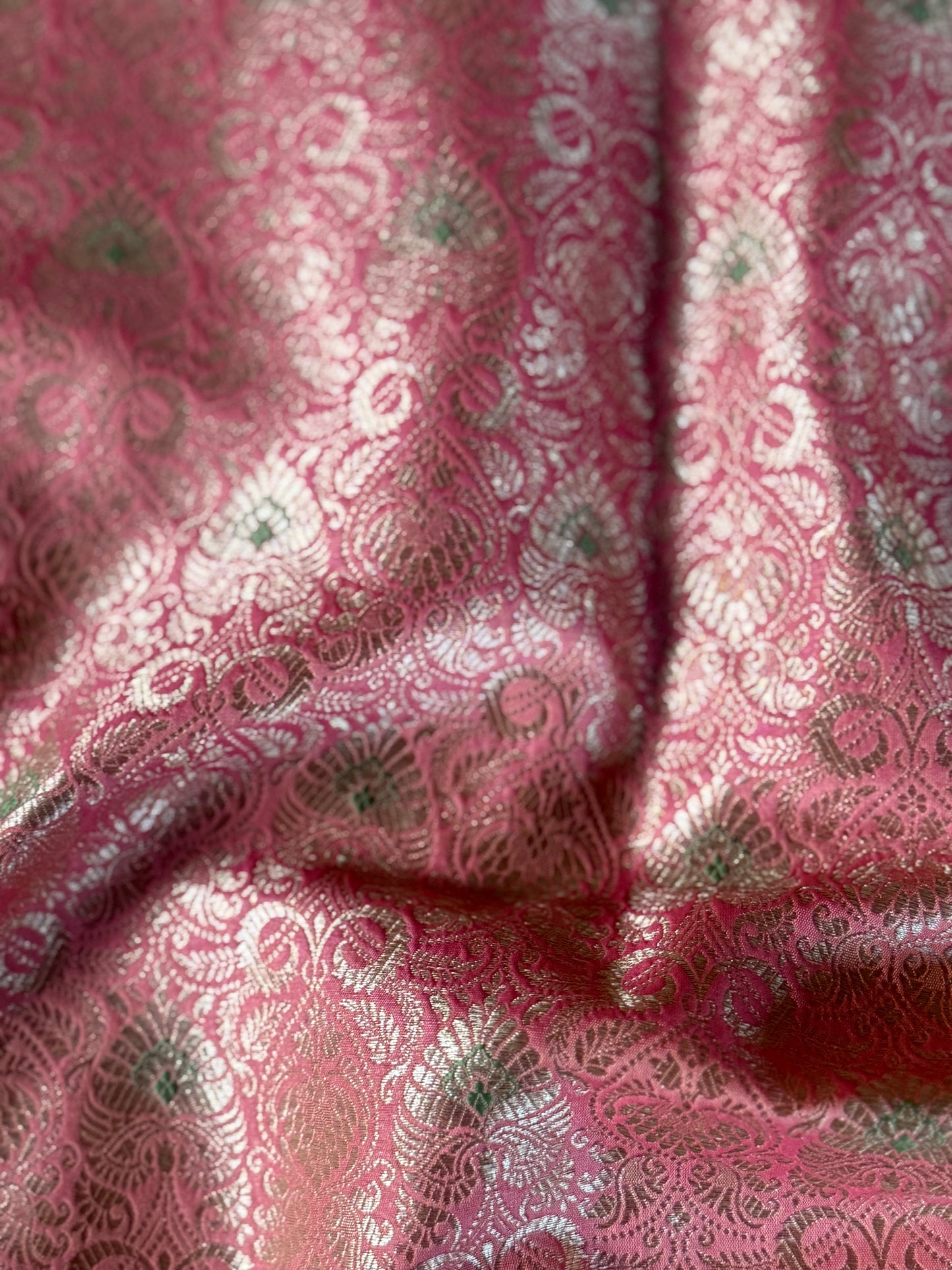 Handwoven Pink Silk Meenakari Fabric Thaan