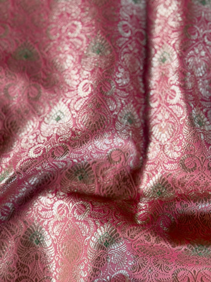 Handwoven Pink Silk Meenakari Fabric Thaan