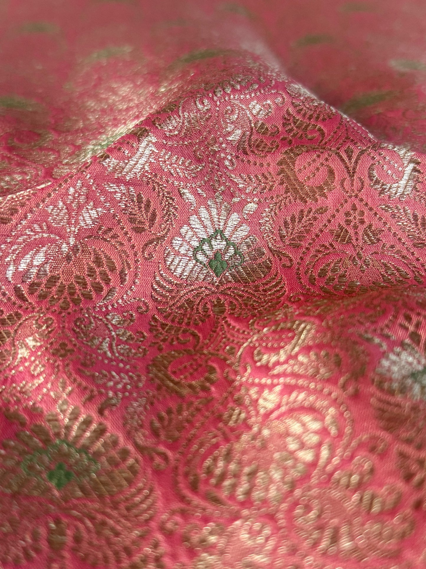 Handwoven Pink Silk Meenakari Fabric Thaan
