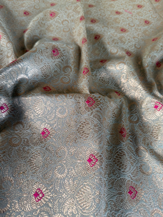 Handwoven Powder Blue Silk Meenakari Fabric Thaan